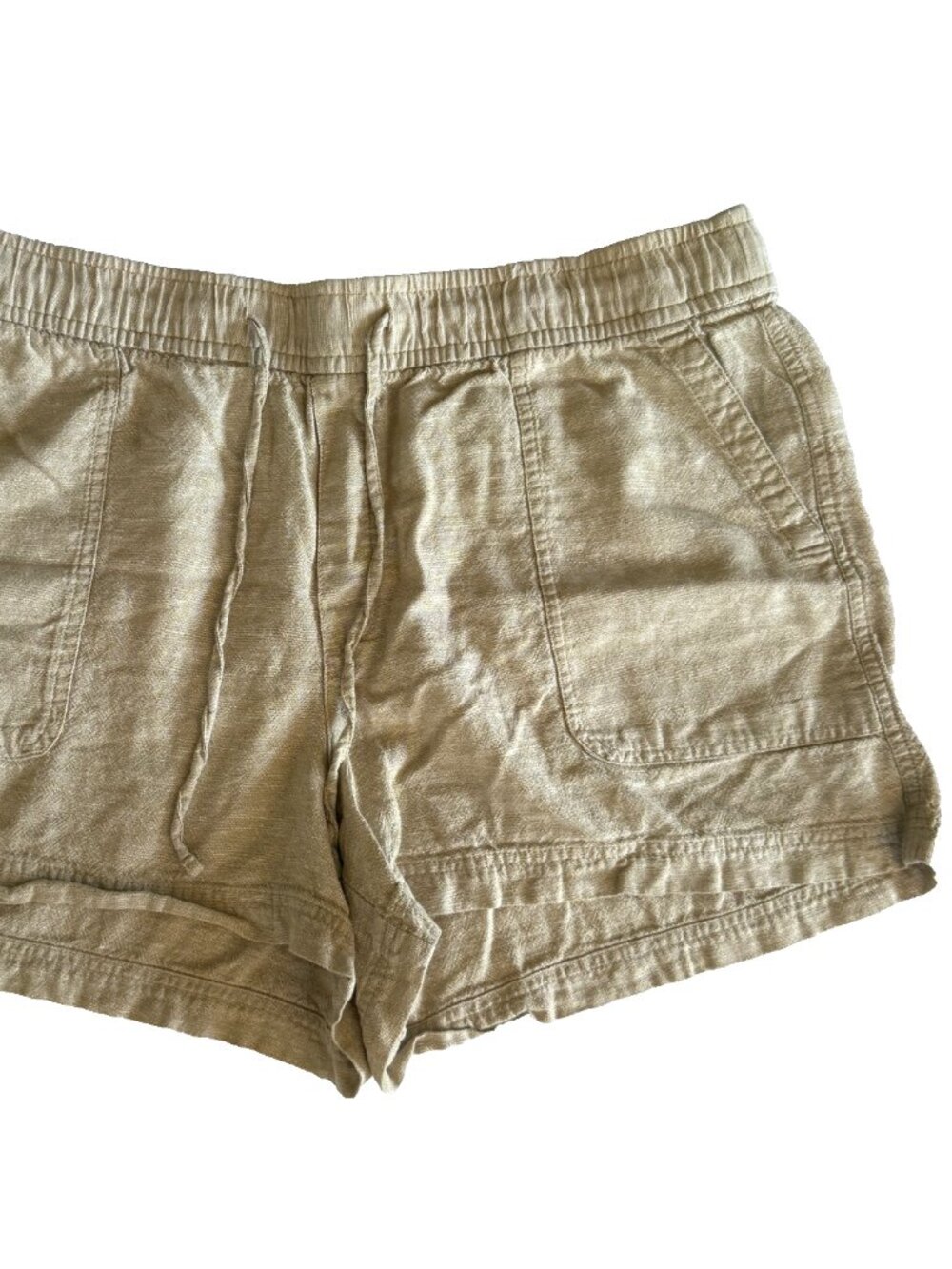 GAP LINEN BLEND SHORTS WOMENS XL BEIGE ELASTIC WAIST PULL ON POCKETS 38x3